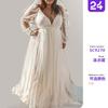 New Maternity Plus Size Women's Clothing Long Perspective Long-sleeved Mesh Dress Deep V Big Pendulum Dress