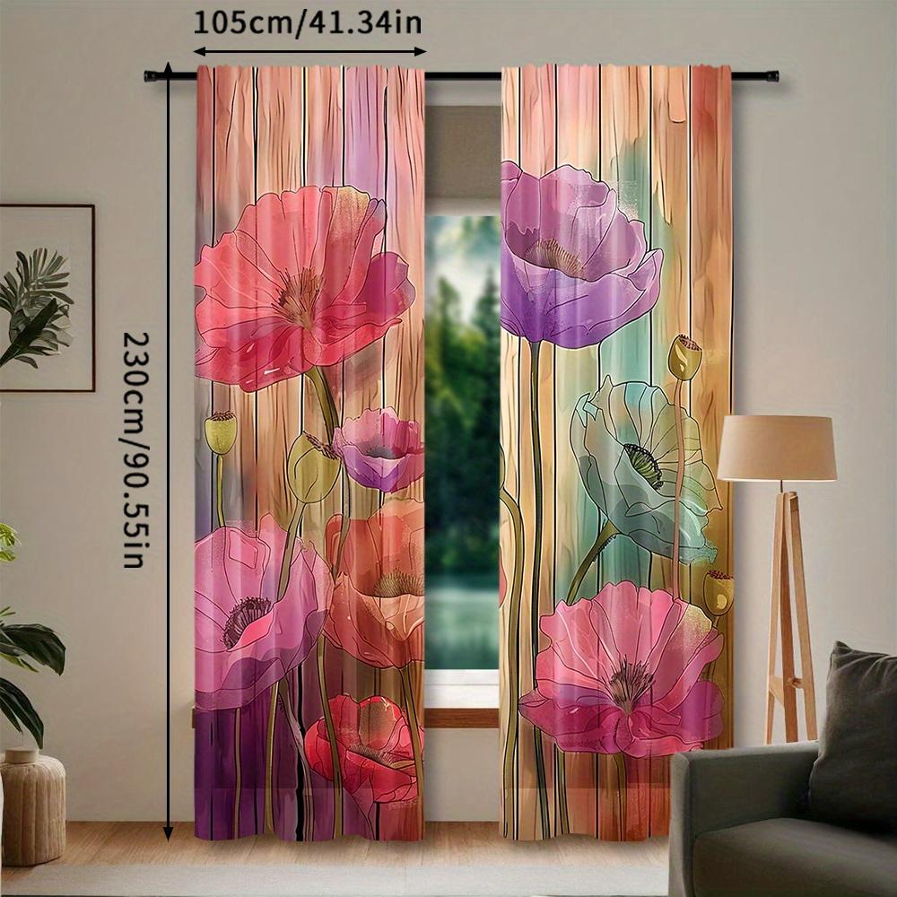 2pcs Multicolored Floral Printed Curtains   Semi-Transparent Rod Pocket Drapes for Bedroom and Living Room   Contemporary Home Dec