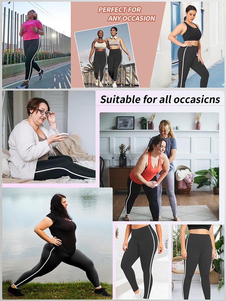 Tight-Fitting Sports Leggings with High Waist and Side White Stripes for Gym Outdoor Cycling Running and Yoga