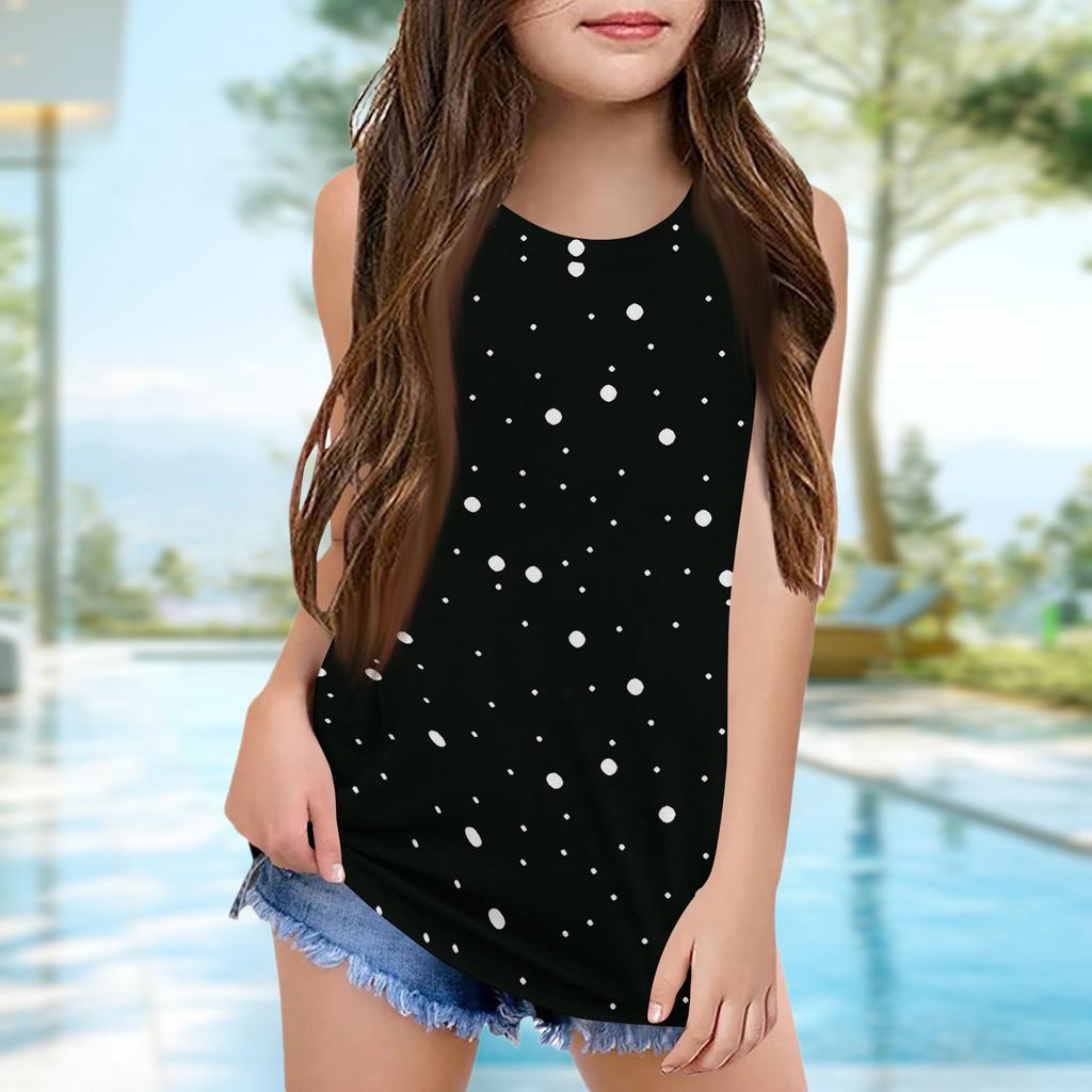 Dívčí Dětská Letní Trička s Krátkým Rukávem a Kulatým Výstřihem Tílka