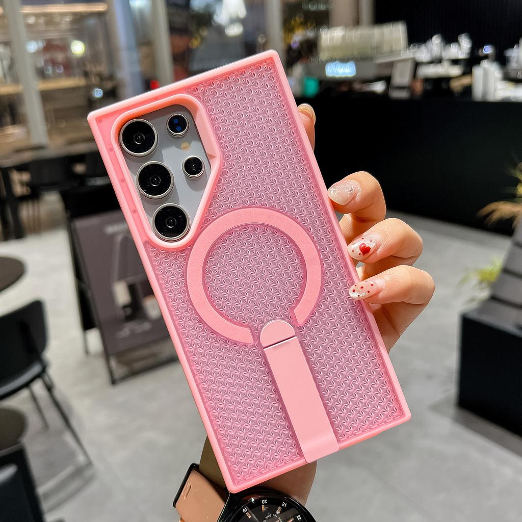 Samsung S25ultra Magnetic Bracket Mobile Phone Case Suitable for S24 Honeycomb Breathable Heat Dissipation Mesh Case A56 Skin Feeling Prevents Falling