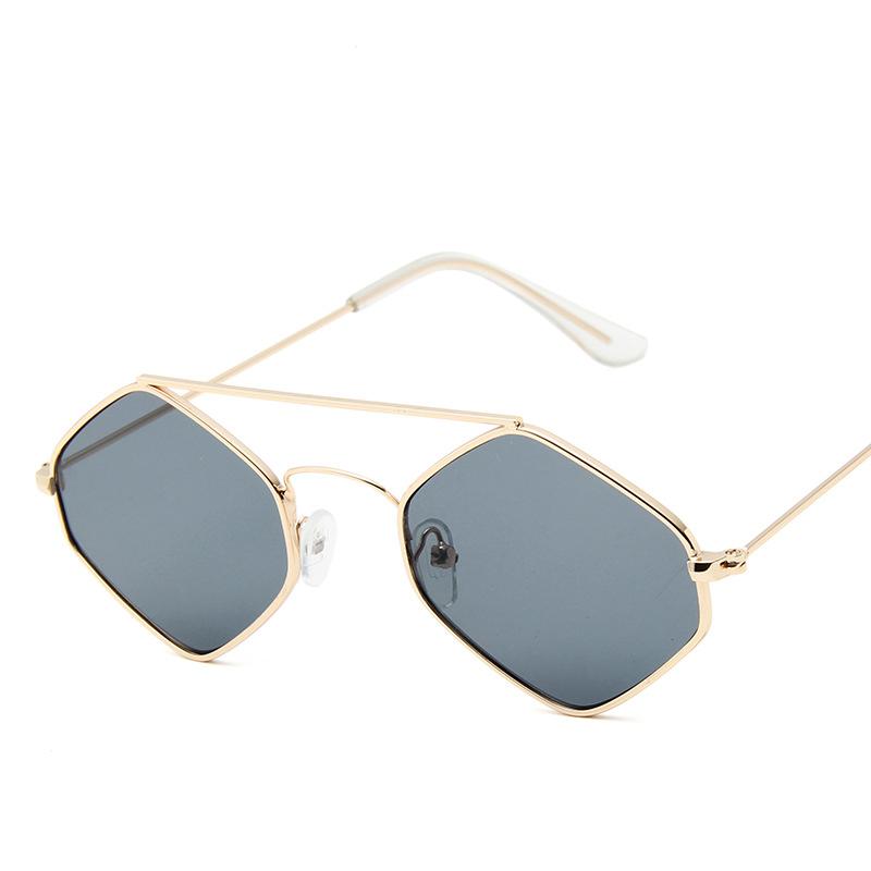 Small Metal Frame Rhombus Sunglasses Women New Fashion Polygonal Vintage Alloy Ladies Sun Glasses Cat Eye Black Gold Shades