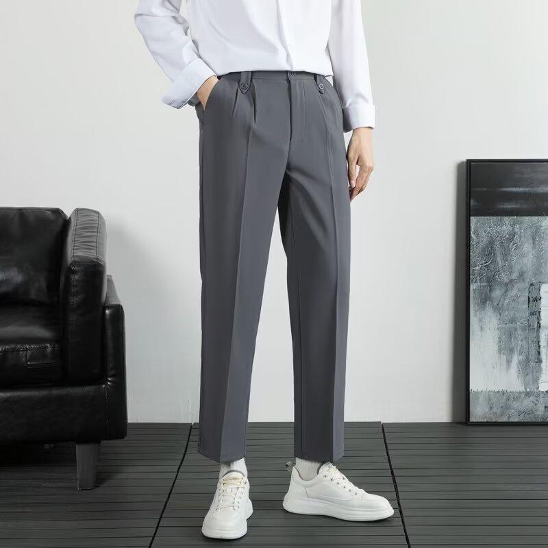 New nine-point straight trousers loose men's high-end non-ironing summer thin suit pants casual pants men