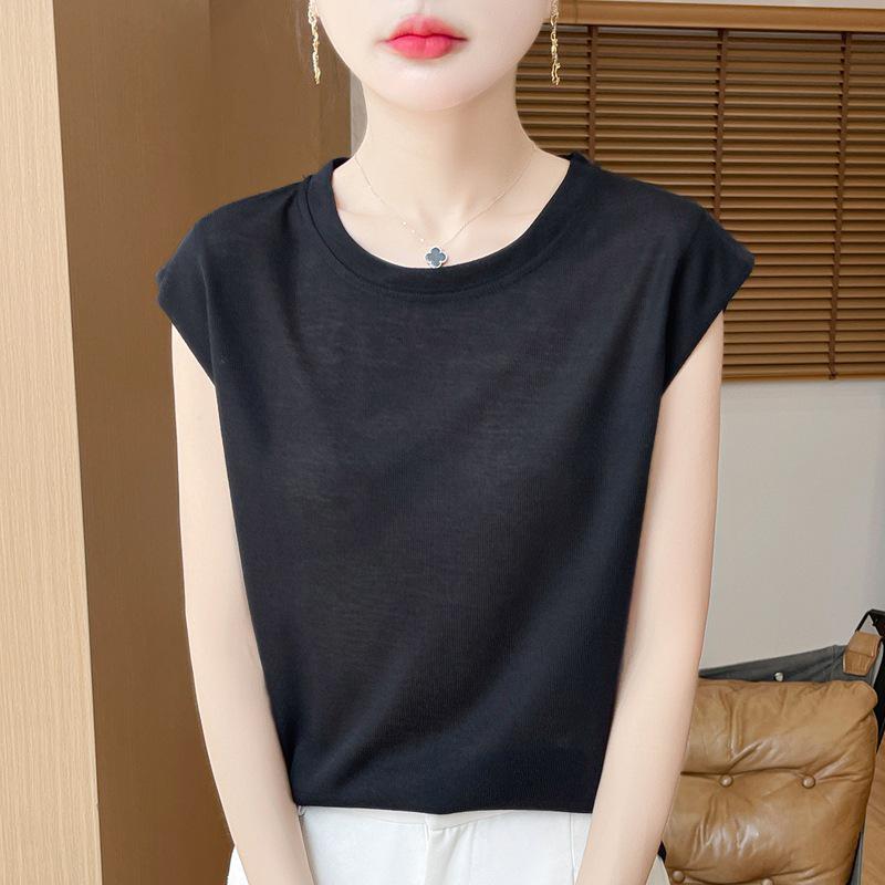 2026 Spring Women's Puff Sleeve Knit T-Shirt - Solid Color, Round Neck