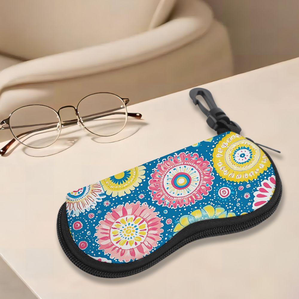 2D-Boho Floral Pattern Zipper Glasses Case, Vibrant Artistic Sunglasses Case, Protective Eyewear Holder, Stylish Travel Accessories for Women