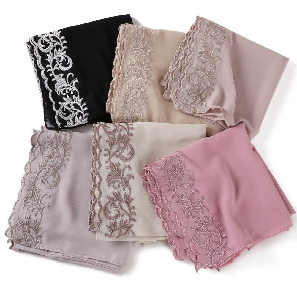Elegant Chiffon Scarf Vine Embroidery Long Headscarf Shawl Breathable Embroidered Edging Sunscreen Shawl Women Headwear