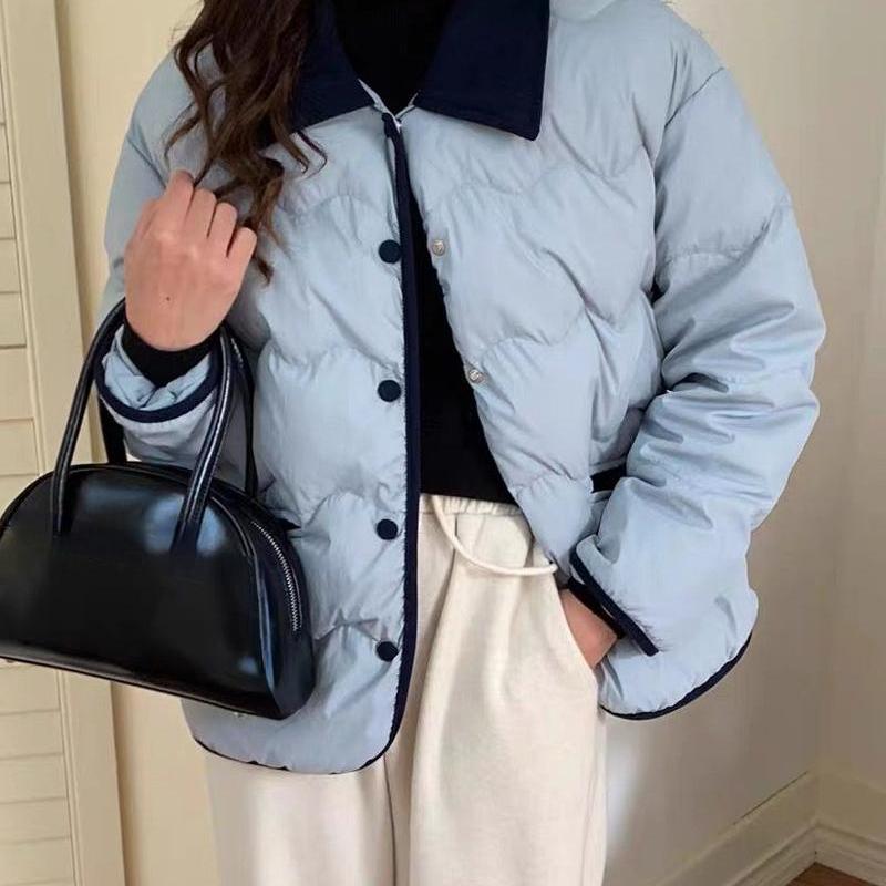 Casual Down Coats Women Korean Fashion Cotton Padded Jacket Female Autumn Winter Long Sleeve Single Breasted Warm Solid Parkas