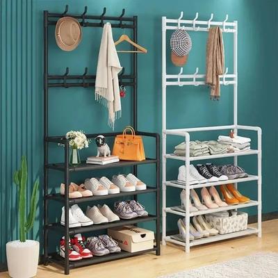 Kleiderbügel Mehrschichtiger Schuhständer Türöffnung DIY Hut- und Schuhregal Einfache bodenstehende Wohnzimmer-Organizer-Lagerregale