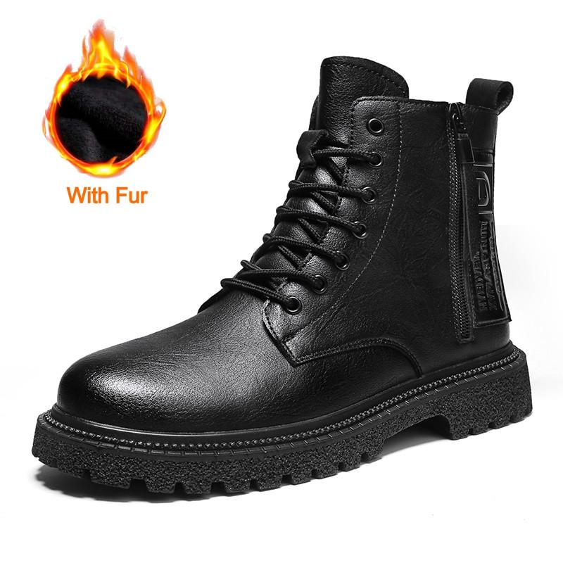New Men Boots Autumn Winter Leather Mens Casual Boots High Quality Men Boots Luxury Side Zipper Outdoor Snow boot