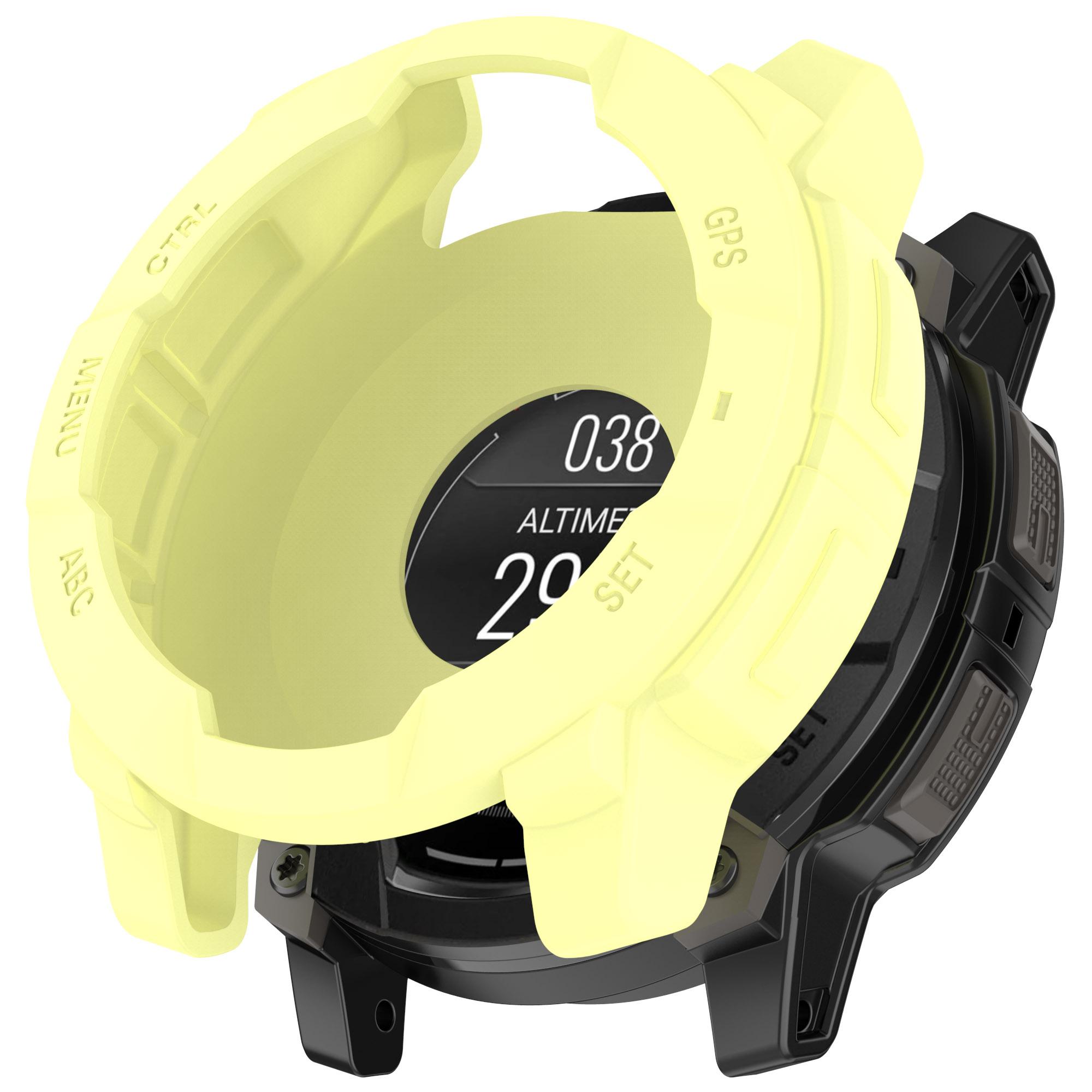 

For Garmin Instinct 3 AMOLED 45mm/Instinct 3 Solar 45mm Watch Case Silicone Shockproof Bumper Frame Yellow