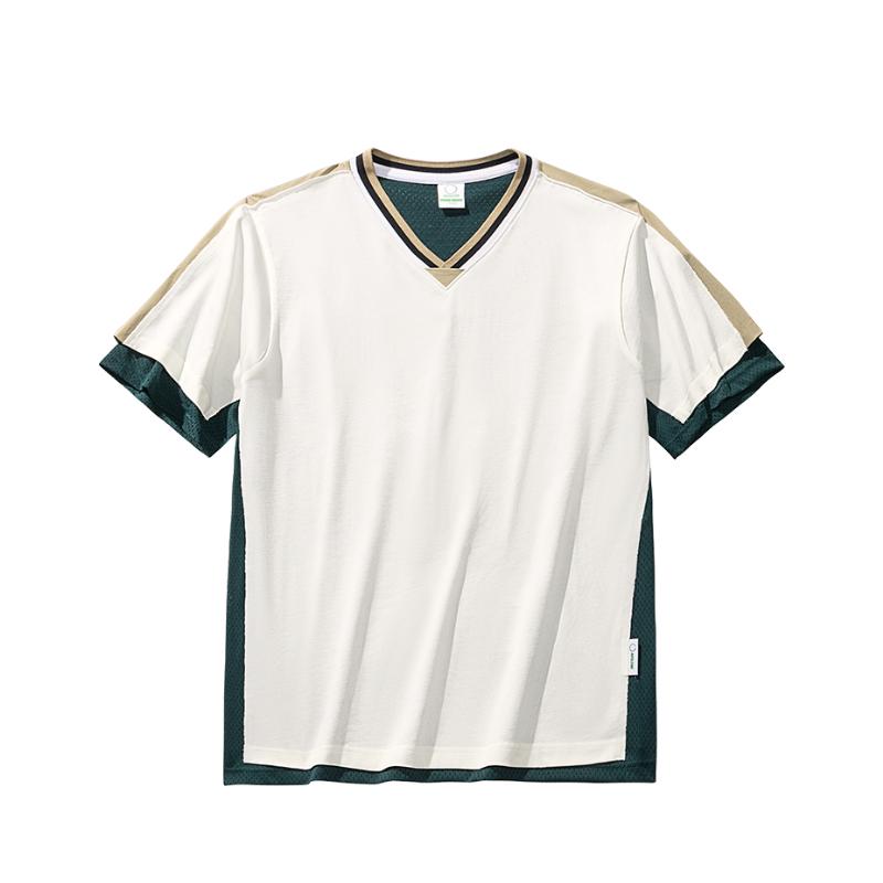 

Anta Outdoor Series Color Block Letter V-Neck Comfortable Breathable Versatile Short Sleeve T-Shirt Men Tops Ivory-White Moss-Green Khaki 172516102G-1 L