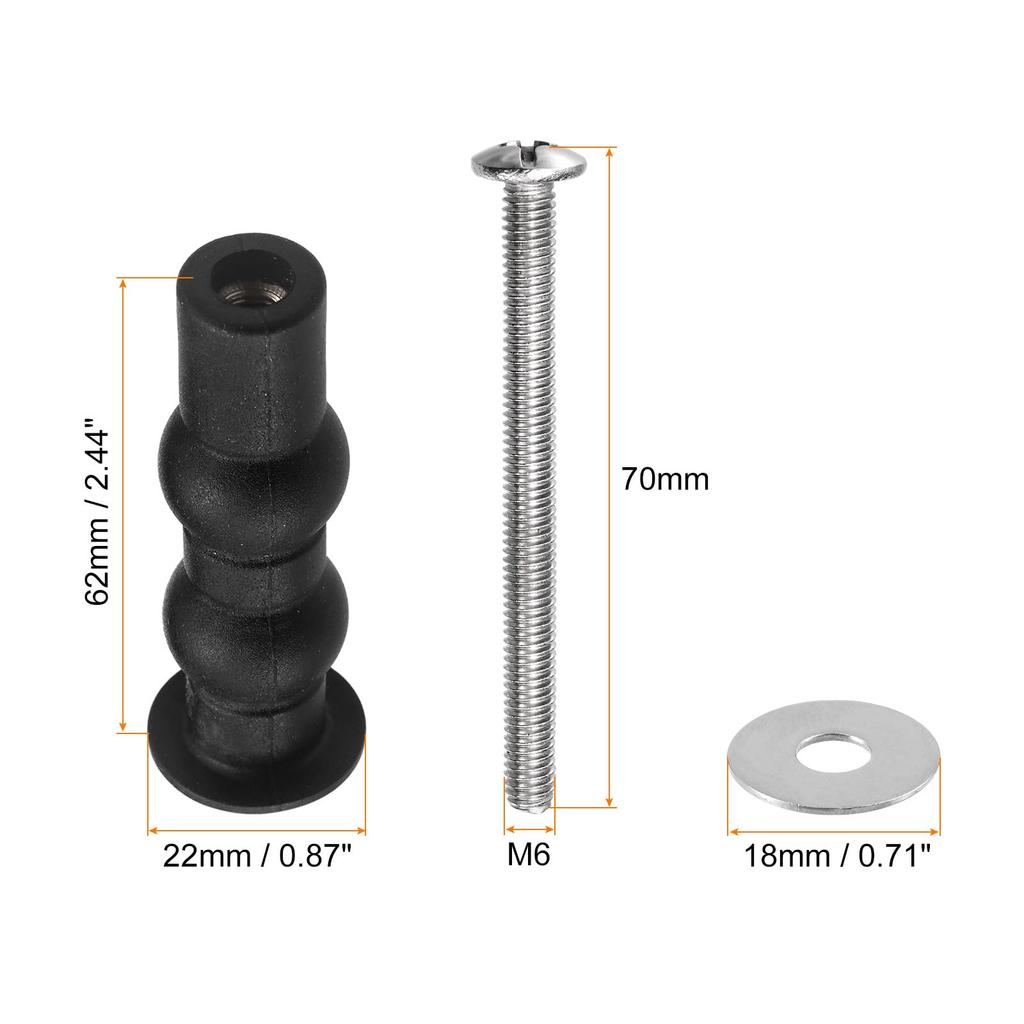 Uxcell Toilet Seat Hinge Screw Expansion Rubber Bolt Top Nut Set for Top Mounted Toilet Seat Hinge Toilet Seat Replacement Parts Kit Washer Diameter