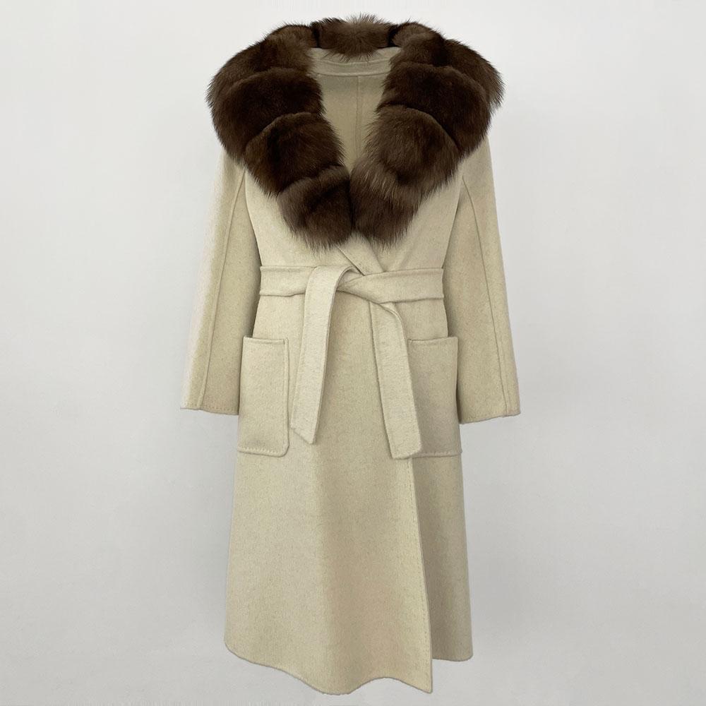 OFTBUY2024 Ekte Ull Kaninpels Kvinner Kåpe Naturskinn Mulberry Silkejakker X-lange Varm Tykk Turn-down Krage Overwear