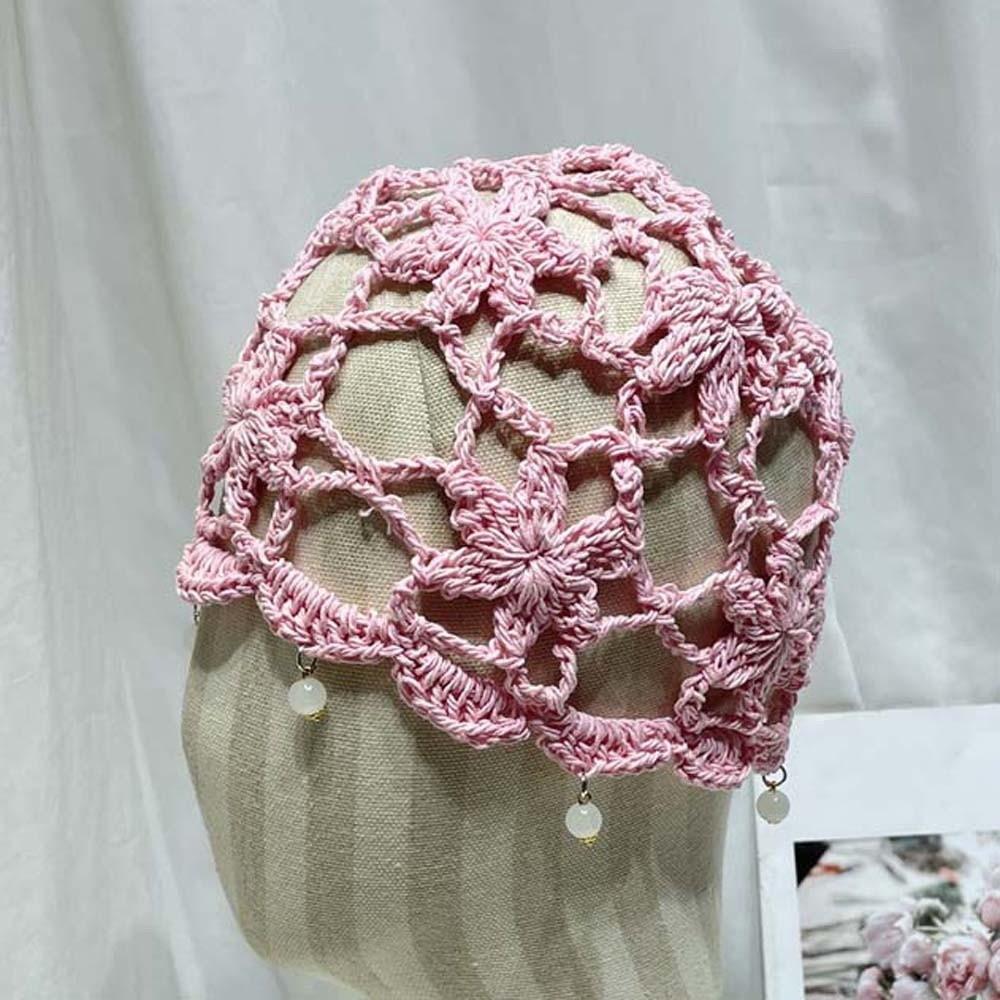 Bohemian Style Crochet Flower Knitted Hat Handmade Woven Cap Casual Hollowed Out Beanie Cap Summer