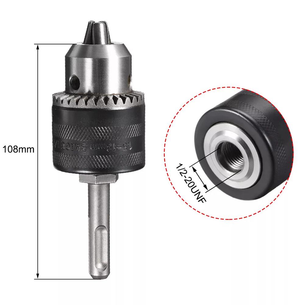 1.5-13mm Precise Drill Chuck Converter 1/2"-20UNF Thread Quick Change Adapter SDS-Plus Round Shank 3-Jaw Key Drill Chuck