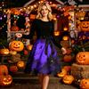 Women Crew Neck Halloween Print Dress Long Sleeve Casual Style A Line Midi Dress with Belt and Pattern Skirt
