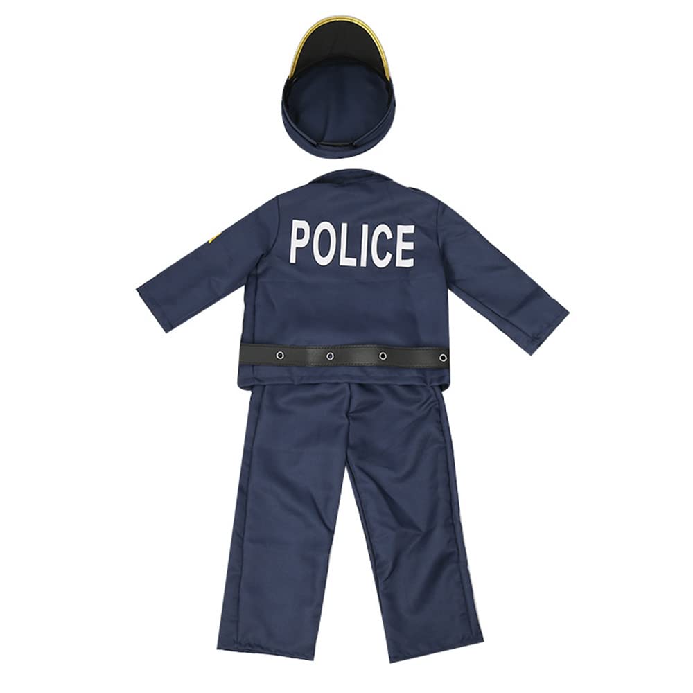 [MUXIU] Police Officer Boy Halloween Costume Kids Police Uniform Detective Officer Cute Popular Cosplay Kids Long Sleeve Navy Party Event Performance