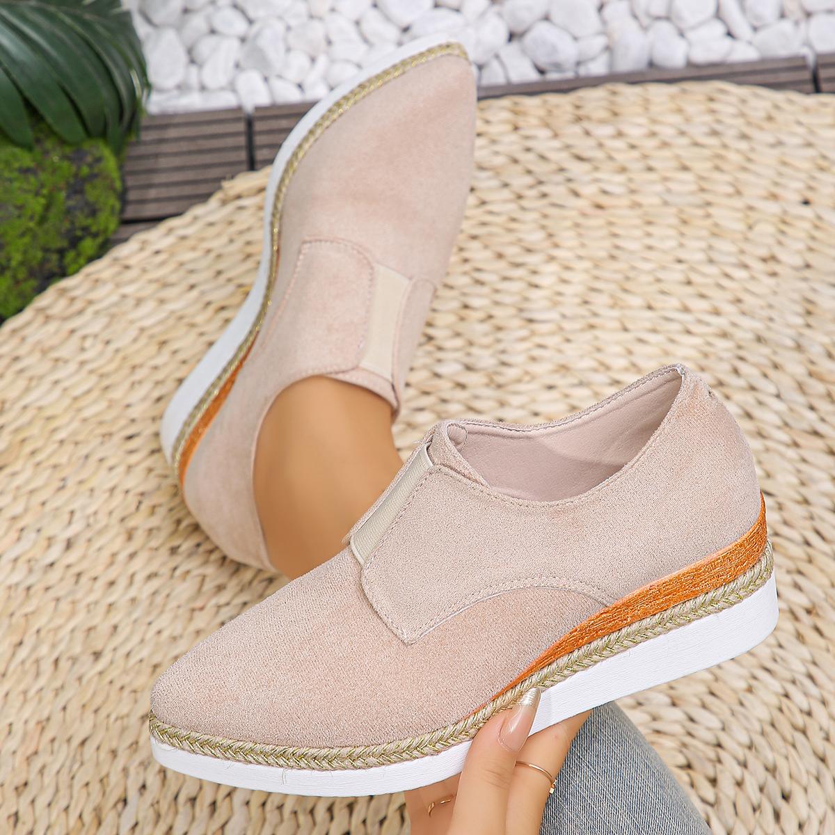 

мода Модные туфли на танкетке с острым носком для женщин 2024 Весна Осень Комфортные кроссовки без застежек Женские Легкие Нескользящие Повседневные Туфли 41 бежевый