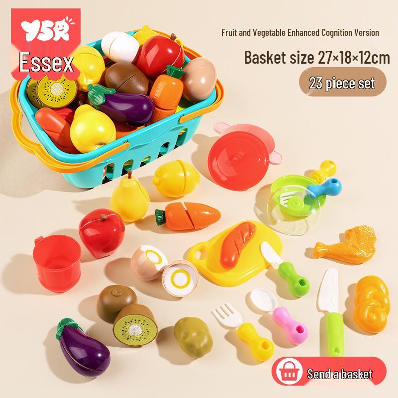 Fruit Cutting Toy Set: Qie Qie Le Girls  Pretend Kitchen with Vegetables, Cake, and Basket