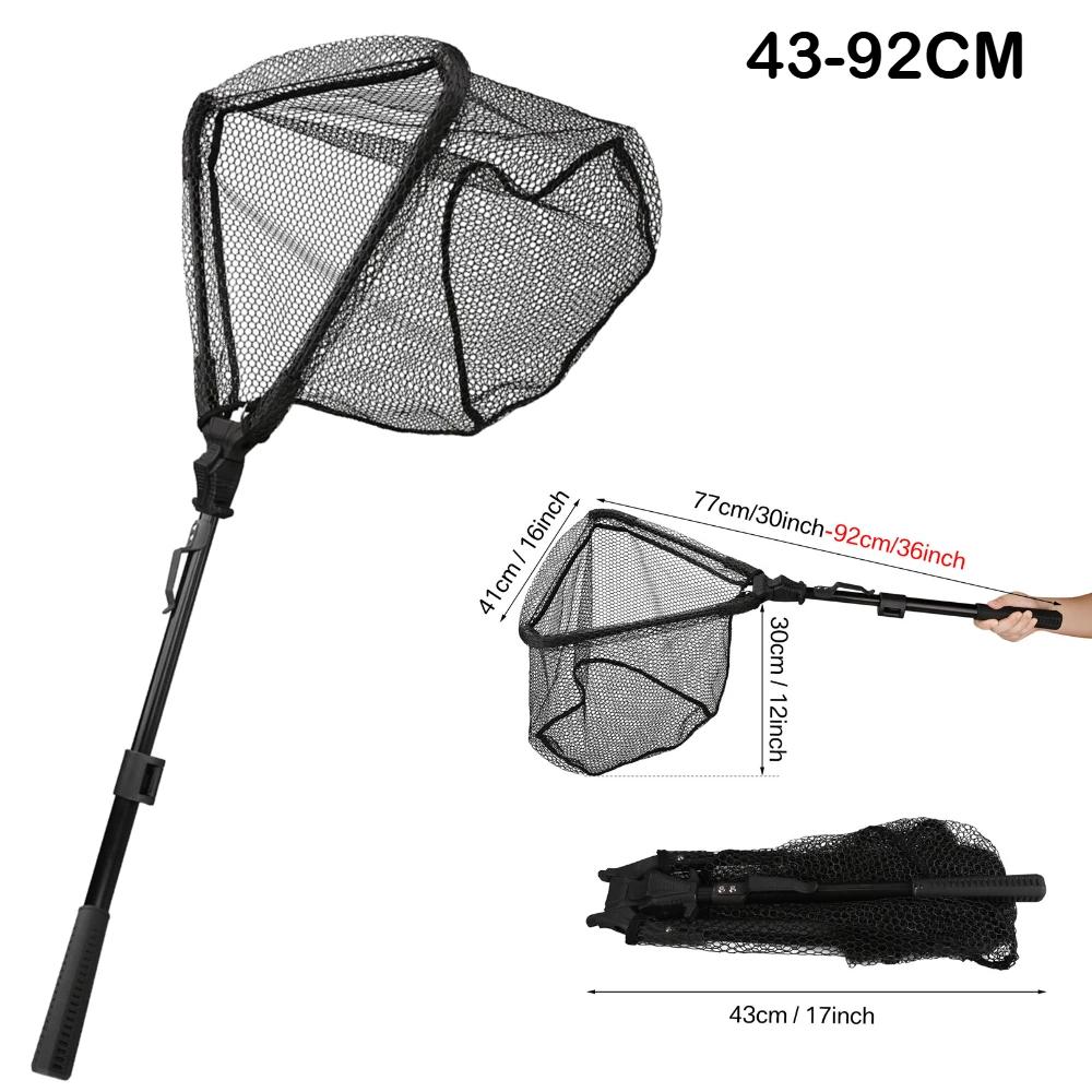 Folding Triangle Fishing Landing Net Telescopic Collapsible Extensible Handle Fishing Hand Net For Fish Carp Trout Catch Release