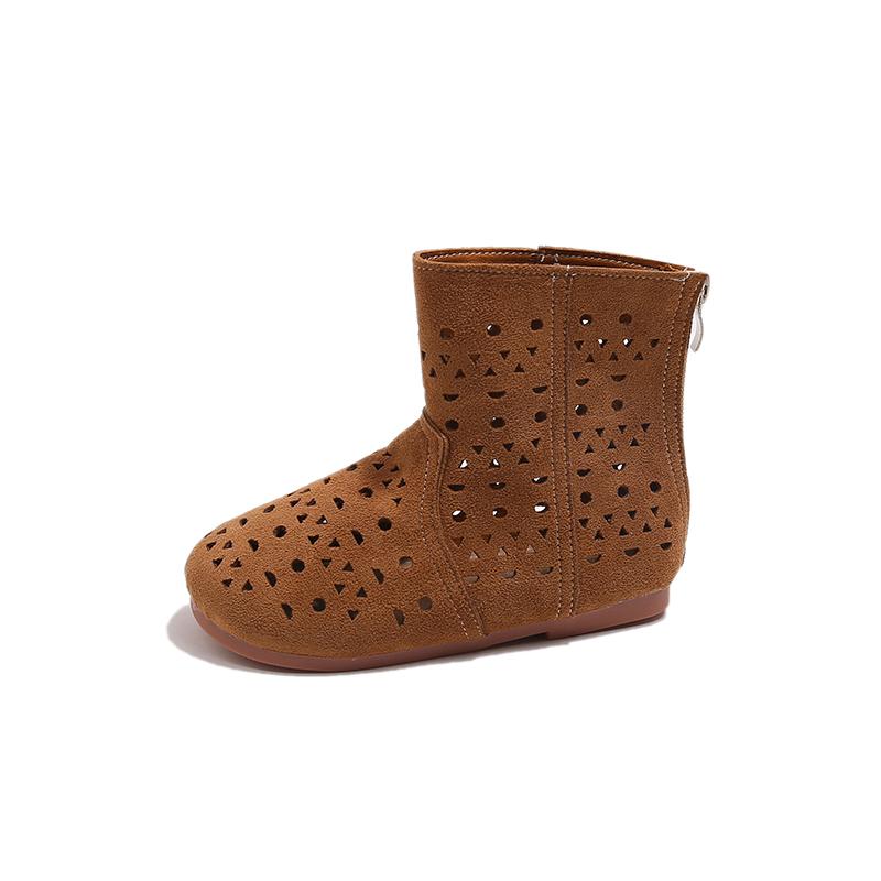 Kids Summer Autumn Boots Retro Soild Color Boys Girls Short Boots Hollowed-out 2025 Brand New Children Leather Boots Back Zipper