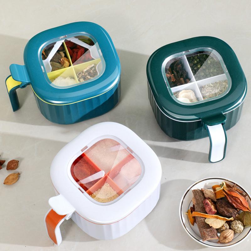 Gewürzserviertablett Sichtbarer Gewürzbehälter mit 4 Fächern Großes Fassungsvermögen mit Griff Multifunktional für