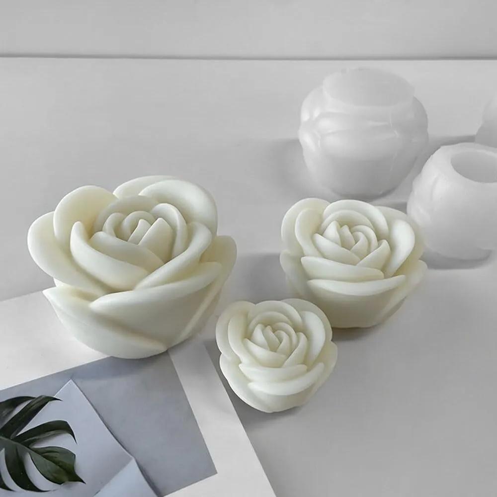3 Sizes 3D Rose Silicone Candle Mold DIY Aromatherapy Flower Soap Resin Plaster Mould Handmade Craft Supplies