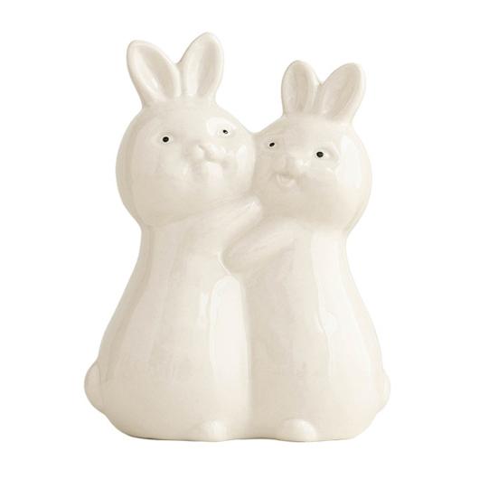Yousheng Easter Hugging Rabbit Ceramics Figurine Miniature Pink White Couple Bunny Statue Home Office Desktop Decoration Ornament