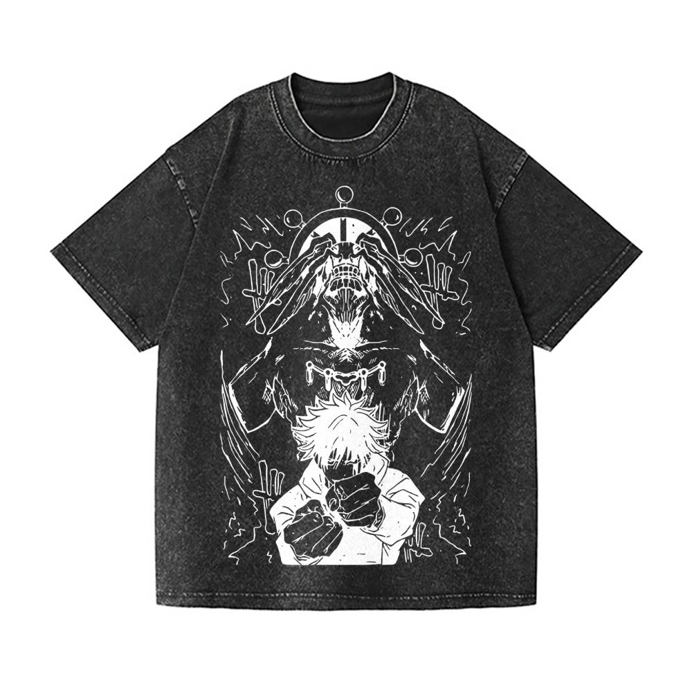 

Футболка Makora Jujutsu Kaisen с дизайном Vintage Wash Высококачественная уличная одежда Подходит как для мужчин, так и для женщин S