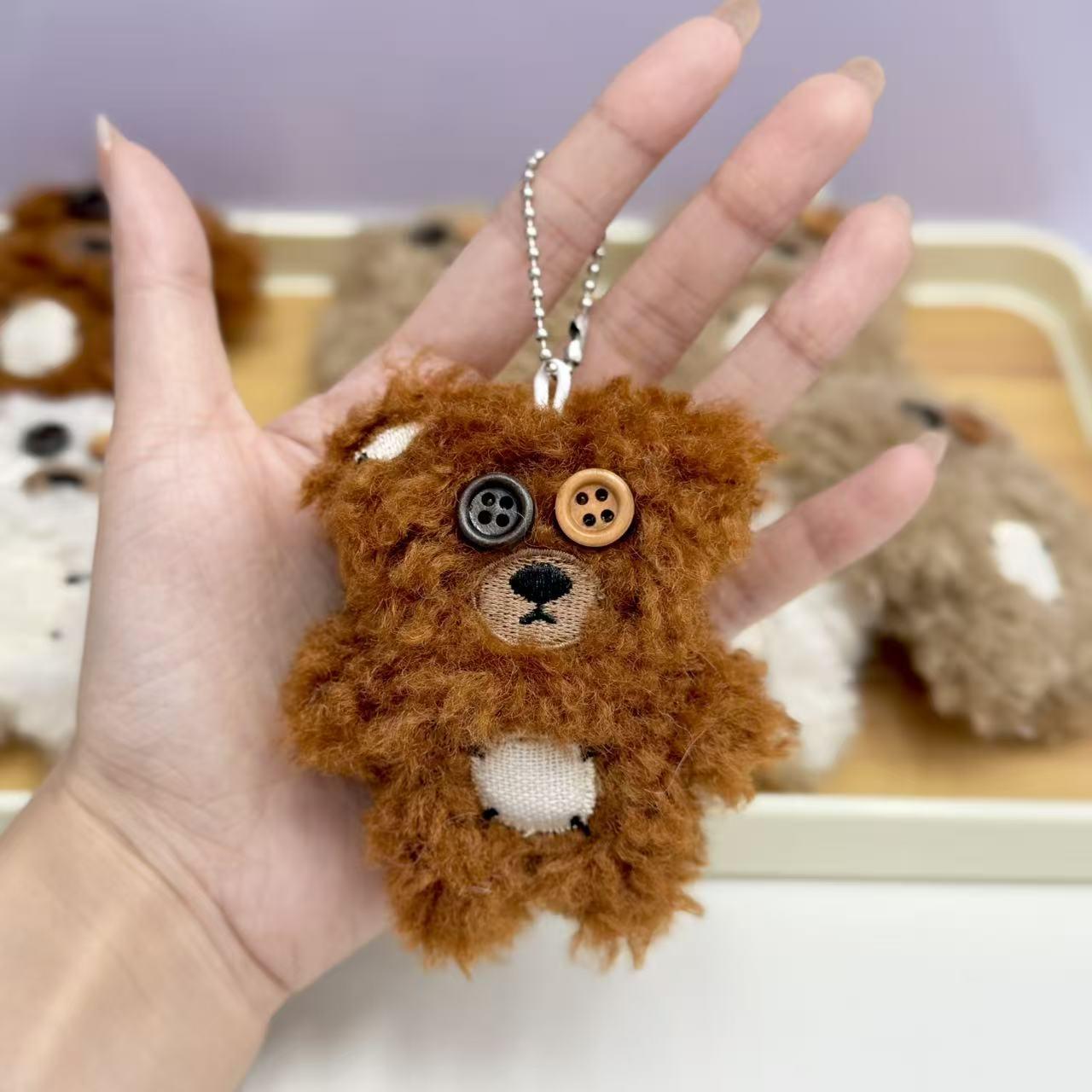 

Cute Curly Plush Bear Keychain with Button Eyes Plain коричневий