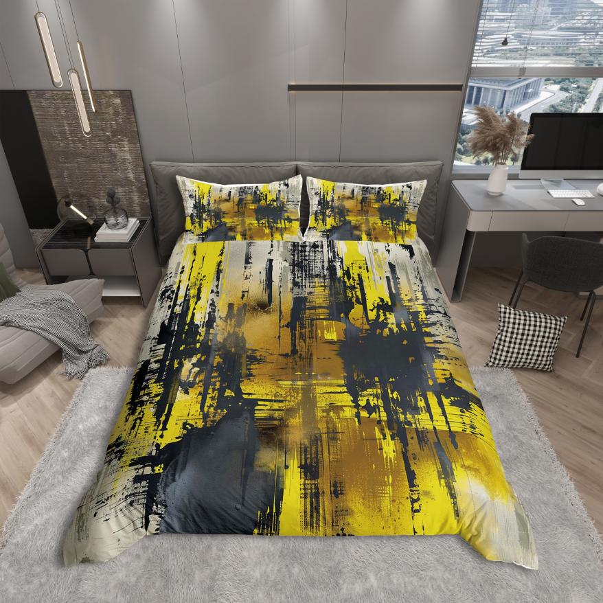 Comforter Homewish Modern Abstract Art Pink Orange Stripes Geometric Bedding Set Oil Printing Reversible Decor