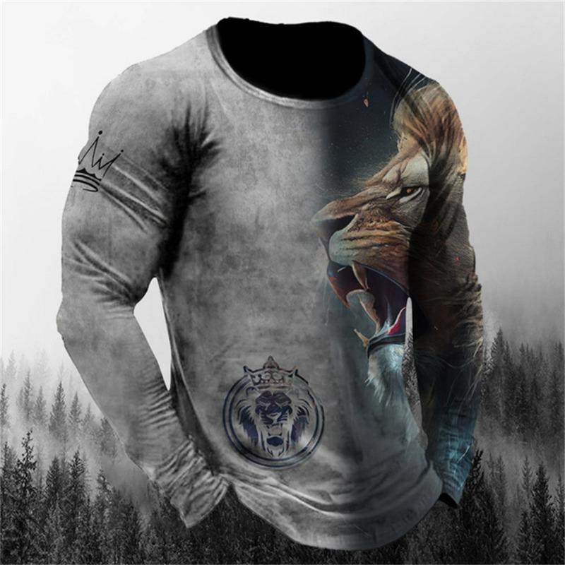 Camiseta de Manga Larga Retro para Hombre Camisa con Estampado de Animales Ropa con Patrón de Animales Ropa Urbana Top de Manga Talla Grande para Hombre XS-5XL