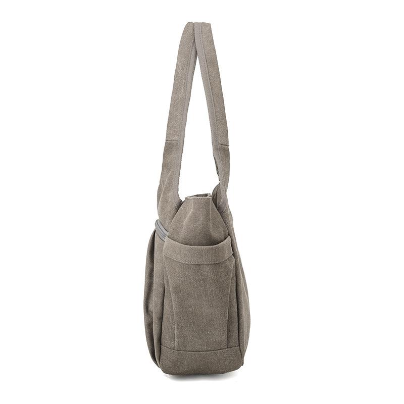 Vintage Women's Bag Large Capacity Canvas Tote Bag Solid Color Portable Shoulder Bag