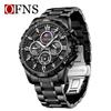 OFNS Men's Six-Hand Multifunctional Waterproof Quartz Watch with Large Dial and Steel Strap