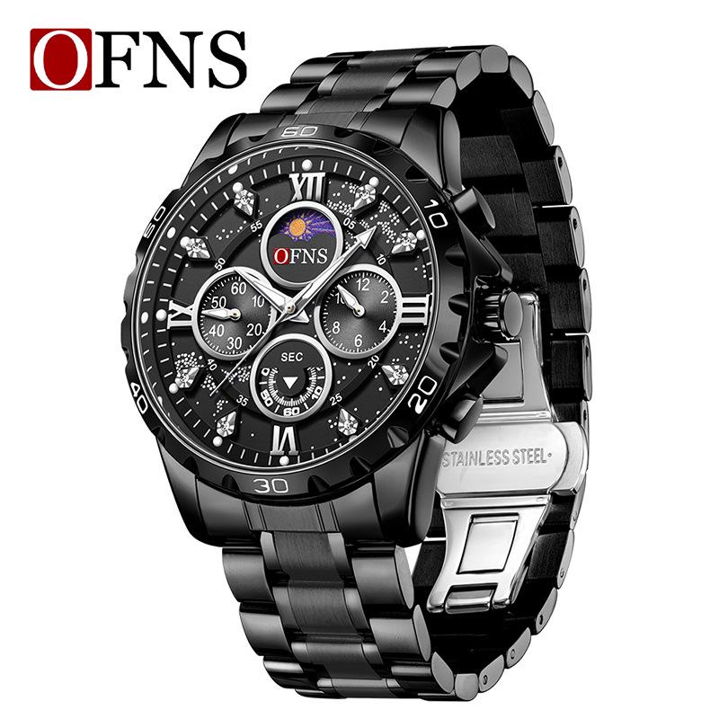 OFNS Men s Six-Hand Multifunctional Waterproof Quartz Watch with Large Dial and Steel Strap