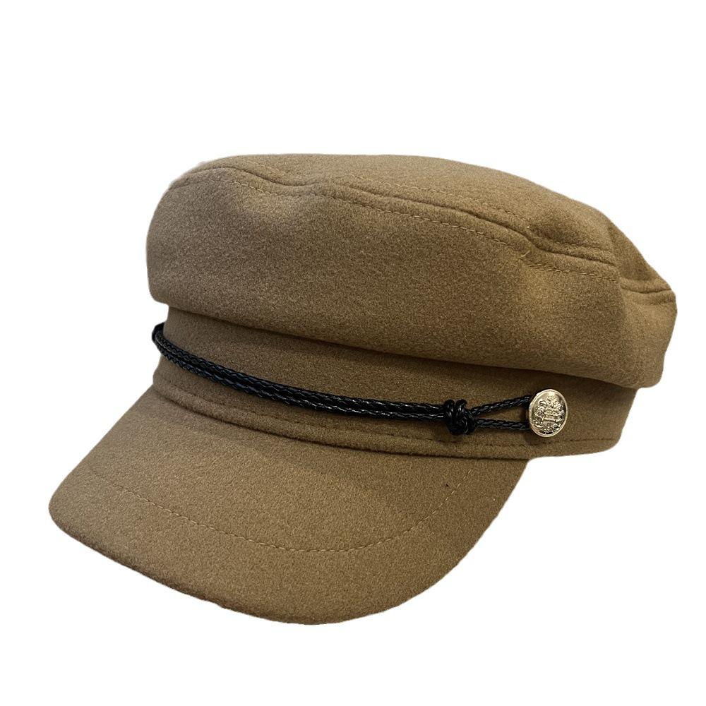 Octagonal Hat Children's Autumn and Winter Fashion Versatile Painter Hat British Retro Leather Rope Flat Top Hat