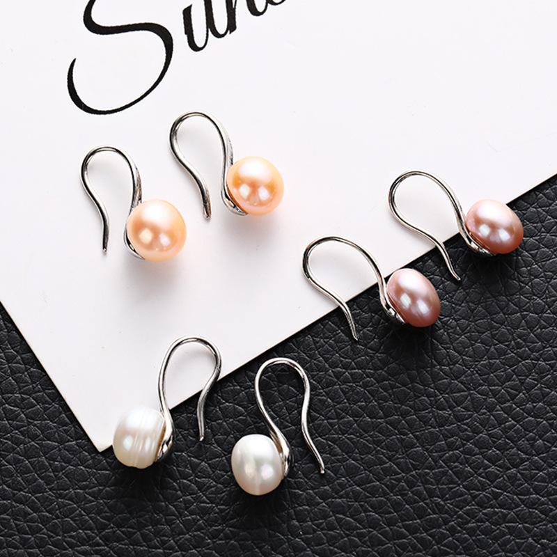 Classic Female   Silver Needle Round Natural Pearl Hanging Earrings For Women Pendientes Oorbellen Brincos