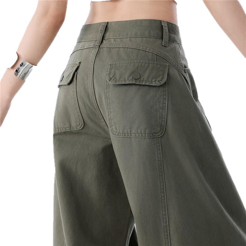 2026 Spring Trendy Military Green Curved Leg Workwear Jeans – Casual, Loose, and Versatile Drape for Women