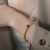 Stainless Steel Cuban Chain Necklace and Bracelet Set 18K Gold Plated Green CZ Stone Chunky Link Tarnish Free Jewelry