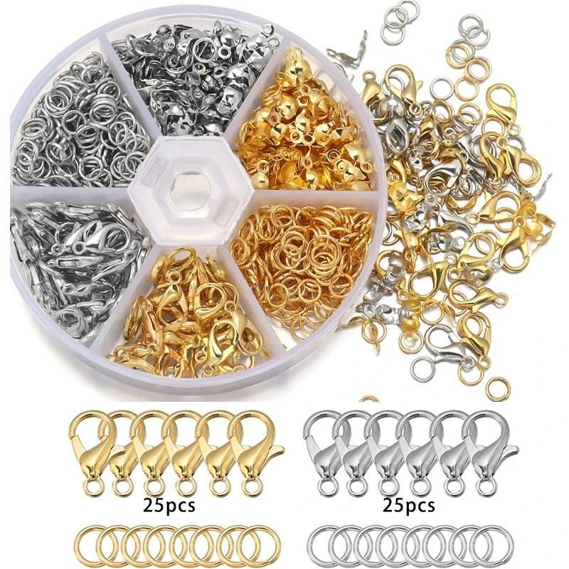 

450pcs/Box Lobster Clasp Open Jump Rings End Crimps Beads Box Sets Jewelry Making Kits Handmade Bracelet Necklace Findings