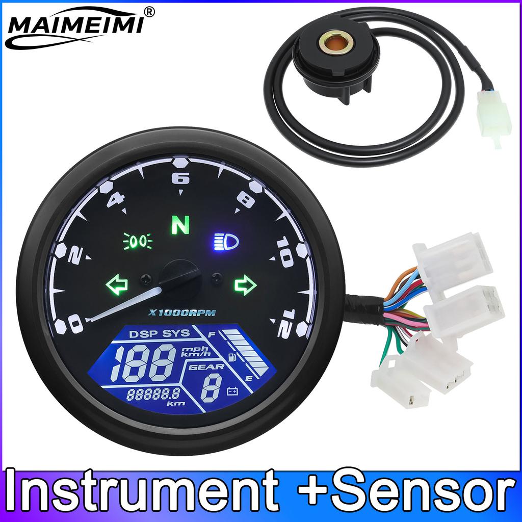 AD Motorcycle Dashboard Speedometer 12000 RPM Meter Digital Display Speed Meter Tachometer Fuel Level Instrument Accessories