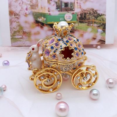 Rabbit Carriage Enamel Exquisite Jewelry Box Craft Alloy Jewelry Box Practical Birthday Gift Ornament for Girls