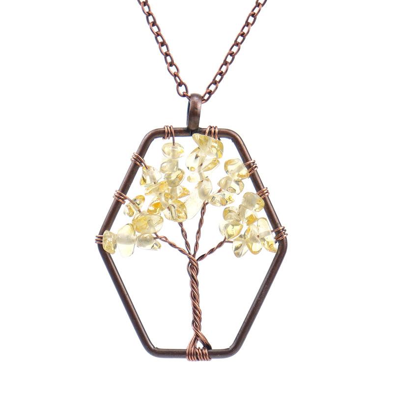 Handmade Vintage Wrapped Hexagonal Tree Of Life Necklace Gravel Crystal Pendant N19 цитриновый