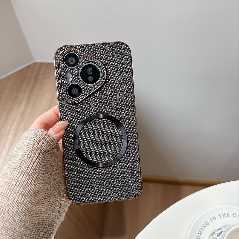 

For Huawei Pura 70 70 Pro 70 ProPlus 70 Ultra Glitter Plain Leather Magnetic Ring Drop Resistant Fingerprint Phone Case For Pura 70