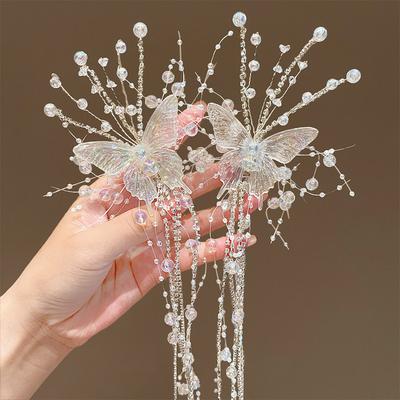 1Pc Koreanische Einfache Schmuck Zubehör Schmetterling Perle Quaste Haar Pins Für Frauen Mädchen Silber Farbe Haar Clip Seite Clip