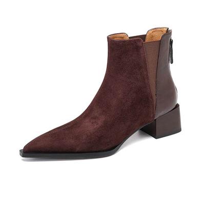 Schafvelours Herbst Winterschuhe Dicke Mittelhohe Absätze Größe 40 Chelsea Boots Spitze Zehenpartie Warm halten Reißverschluss Stiefeletten