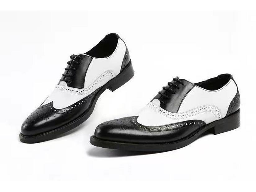 Men's Brogue Leather Shoes: Large Size, Color-Block, Trendy Formal Footwear