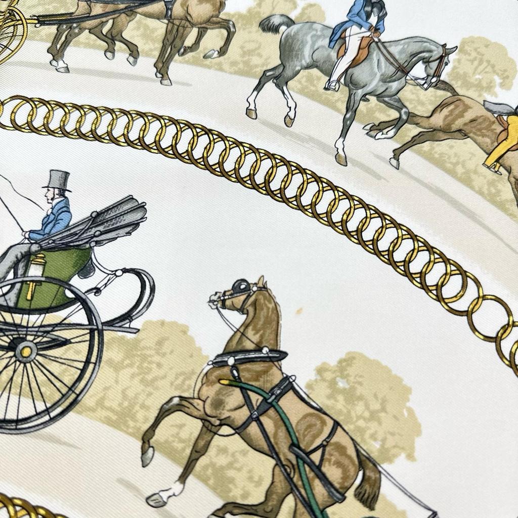 Hermes A Walk To Longchamps (LA PROMENADE DE LONGCHAMPS) Scarf Navy Blue Women Calle 90 Used