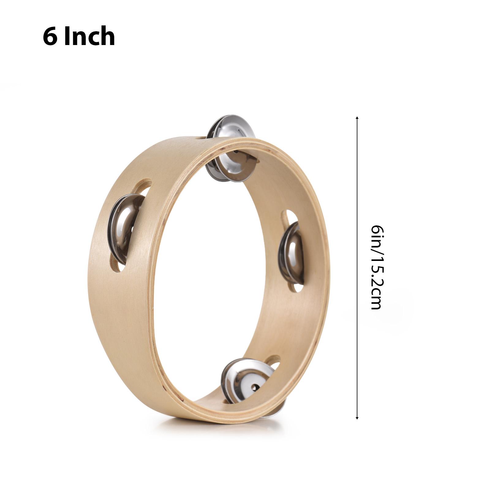 

6/8/10 Inch Tambourine Hand Cranked Bell Single Row Wooden Tambourine Rings Wooden Natural Color Metal Bell Sound