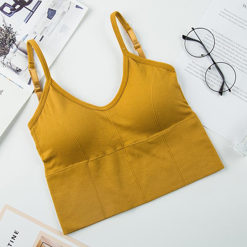 Women's Ribbed V-Neck Cami Top, Seamless U-Back Bralette with Built-in Bra